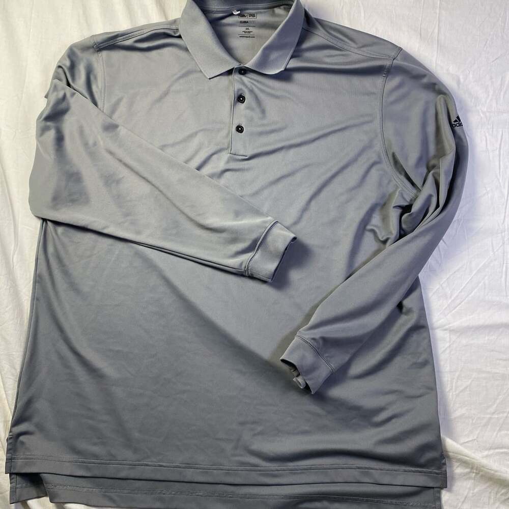 Adidas Climalite Long Sleeve Polo Shirt Size 2XL Gray Performance Golf Shirt